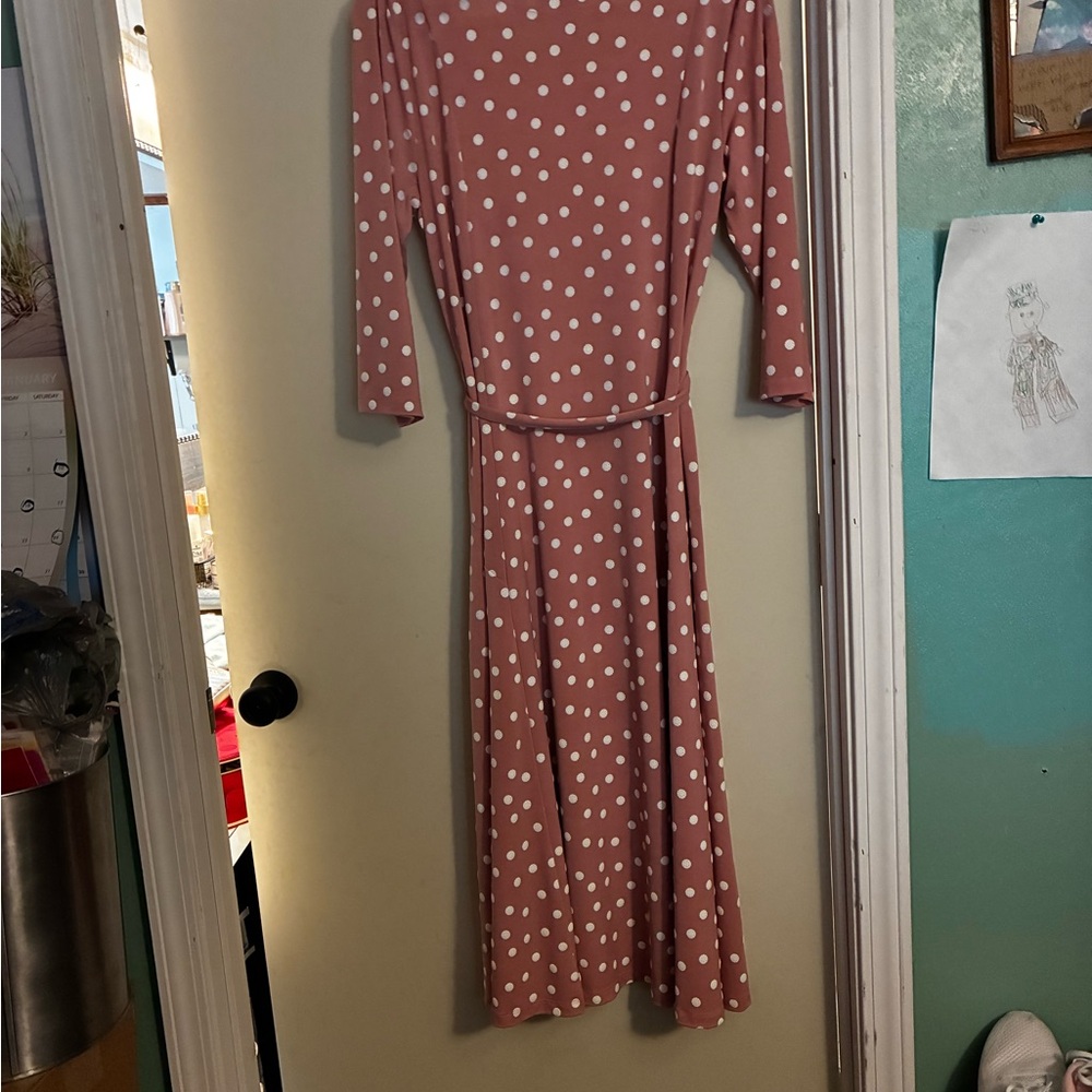 Nina Leonard Blush Polka Dot Midi Sylvia Dress ( Dusty Rose) - Picture 5 of 10